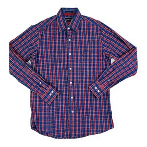 Allen Solly Red White & Blue Plaid 60's Giza Cotton Button Up Mens Size 39